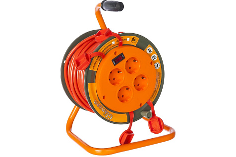 Удлинитель на катушке ПВС 3х1,5 IP44 30м 4 гнезда GLANZEN EB-30-008