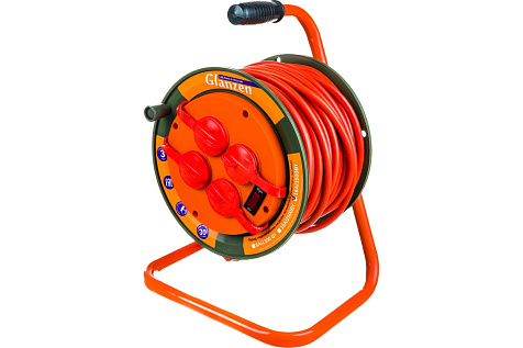 Удлинитель на катушке ПВС 3х1,5 IP44 30м 4 гнезда GLANZEN EB-30-008