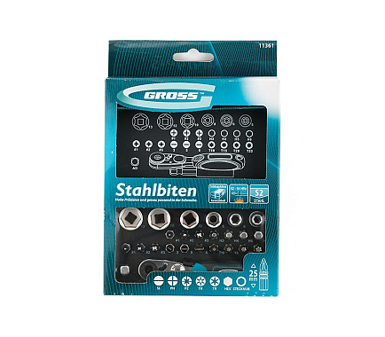 Набор бит и головок 1/4" 26шт в кейсе GROSS 11361