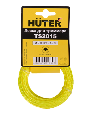 Леска триммерная 2,0мм х 15м квадрат витой HUTER TS2015