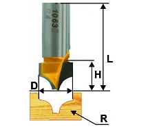 Фреза пазовая фасонная ф9.5х8мм r4 хв.8мм ЭНКОР