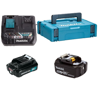 Набор: BL 1850B 18V 5,0Ah Li-ion + BL 1021B 12V 2,0Ah Li-ion + DC 18RE MAKITA MKP2NX1 199024-2