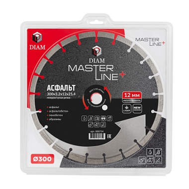 Круг алмазный сегментный по асфальту 300х3,2х12х25,4 DIAM Асфальт Master Line+ 000734