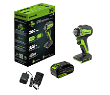 Гайковерт ударный аккумуляторный GREENWORKS G24IW200 1х4Ah 3803607CUB