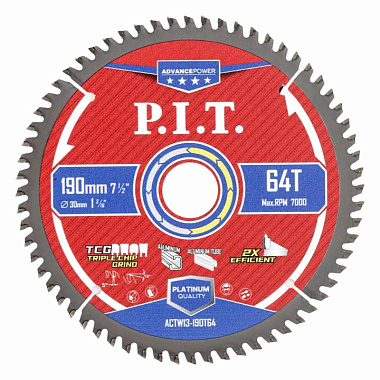 Диск пильный по алюминию 190х64Tх30х2мм PIT Advance Carbide ACTW13-190T64