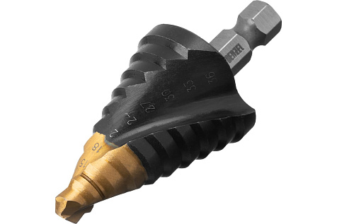 Сверло ступенчатое 9-36мм 10ступеней Р6М5 DENZEL 723605