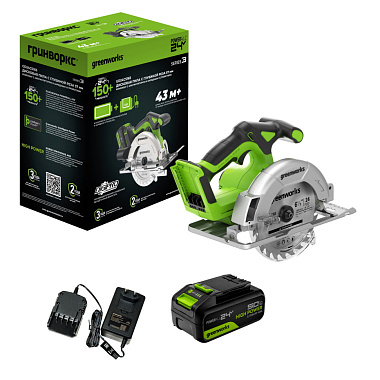 Пила дисковая аккумуляторная GREENWORKS GD24CS165 1x5Ah 1501607CUG