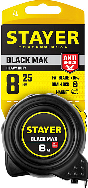 Рулетка 8м х 25мм обрезиненный корпус STAYER BlackMax 3410-08_z02