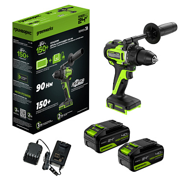 Дрель-шуруповерт аккумуляторная GREENWORKS GD24DD90 2х4Ah 3707507CUD