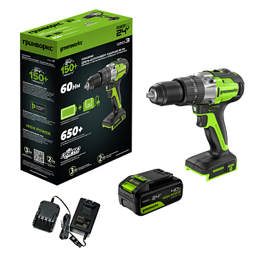 Дрель-шуруповерт ударная аккумуляторная GREENWORKS GD24DD60 1х4Ah 3704107CUB
