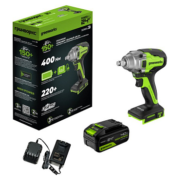 Гайковерт ударный аккумуляторный GREENWORKS G24IW400 1х4Ah 3802907CUB