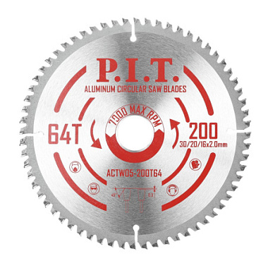 Диск пильный по алюминию 200х64Tх30/20/16х2мм PIT ACTW05-200T64