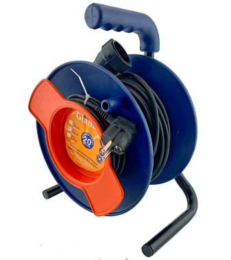 Удлинитель на катушке ПВС 2х1,5 20м с выносной розеткой GLANZEN EC-20-010