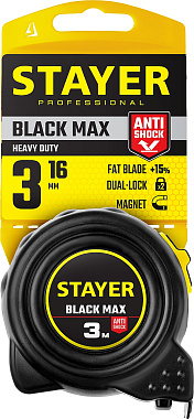 Рулетка 3м х 16мм обрезиненный корпус STAYER BlackMax 3410-03_z02
