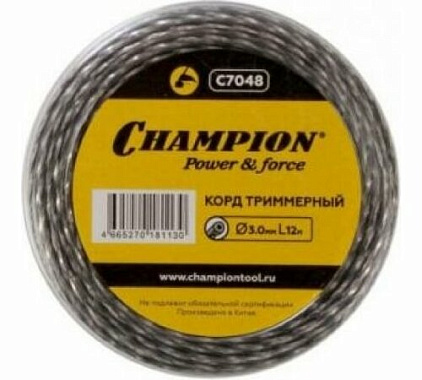 Леска триммерная (треугольник витой) 3мм х 12м Tri-twist CHAMPION C7048