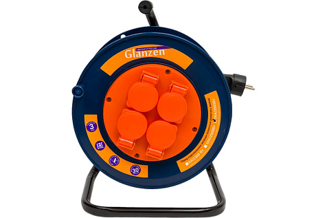 Удлинитель на катушке ПВС 3х2,5 IP44 30м 4 гнезда GLANZEN EC-30-011