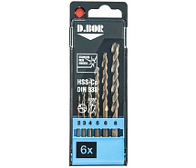 Набор сверл по металлу 2-8мм HSS- Cobalt 5% 6шт D.BOR D-TD-338-CO5-PS1-06