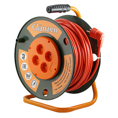 Удлинитель на катушке ПВС 2х2,5 50м 4 гнезда GLANZEN EB-50-008