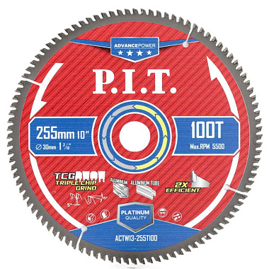 Диск пильный по алюминию 255х100Tх30х2,4мм PIT Advance Carbide ACTW13-255T100