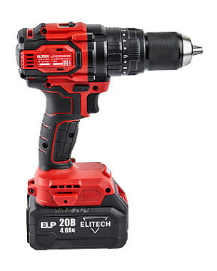 Дрель-шуруповерт ударная аккумуляторная ELITECH ДА 20УБЛ2 1х2Ah + 1х4Ah