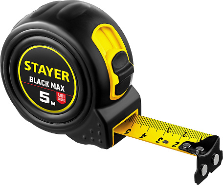 Рулетка 5м х 25мм обрезиненный корпус STAYER BlackMax 3410-05-25_z02