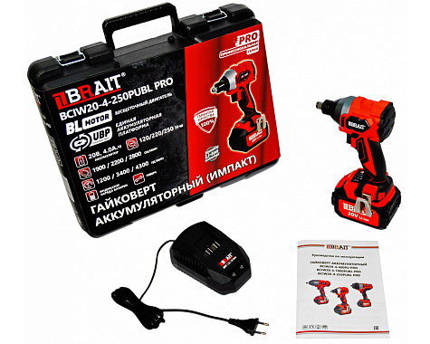 Гайковерт аккумуляторный BRAIT BCIW20-4-250PUBL PRO 1х4Ah