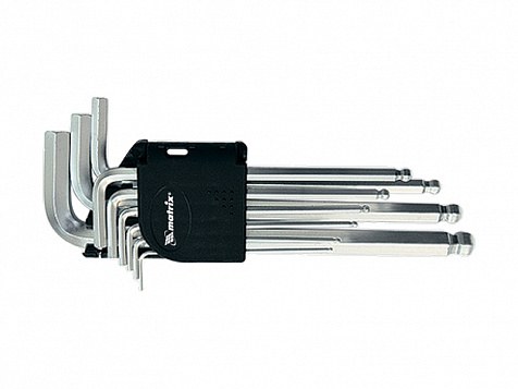 Набор 6-гранных ключей с шаром HEX 1,5-10мм 9шт удлиненные сатинированные MATRIX 11233