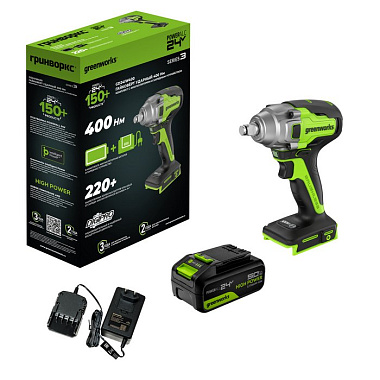 Гайковерт ударный аккумуляторный GREENWORKS G24IW400 1х5Ah 3802907CUG