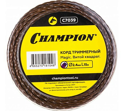 Леска триммерная (квадрат витой) 2,4мм х 15м Magic CHAMPION C7039