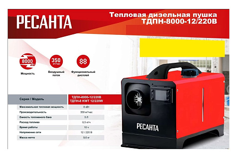 Пушка дизельная непрямого нагрева РЕСАНТА ТДПН-8000-12/220В 67/1/55