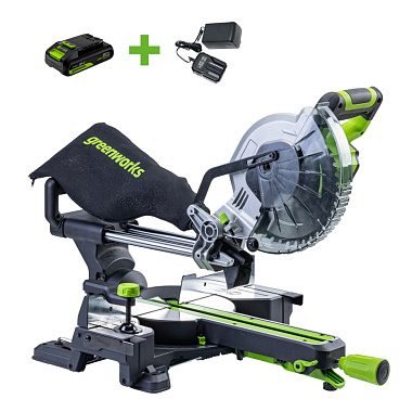 Пила торцовочная аккумуляторная GREENWORKS GD24MS216 1х2Ah 1501707UA