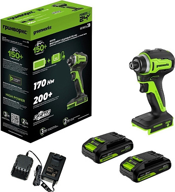 Винтоверт ударный аккумуляторный GREENWORKS ID3170 2х2Ah 3804907CUC