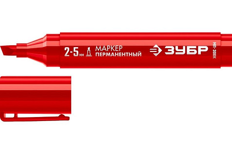 Маркер перманентный 2-5мм клиновидный красный ЗУБР МП-300К 06323-3