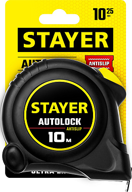 Рулетка 10м х 25мм с автостопом STAYER АutoLock 2-34126-10-25