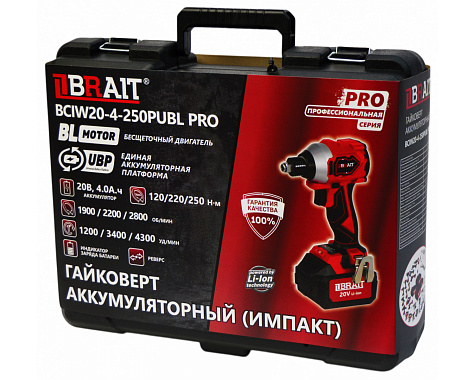 Гайковерт аккумуляторный BRAIT BCIW20-4-250PUBL PRO 1х4Ah