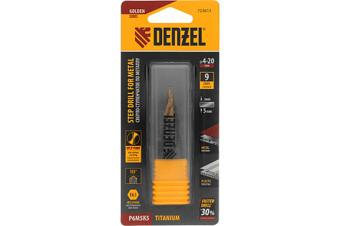 Сверло ступенчатое 4-20мм 9ступеней Р6М5К5 DENZEL 723613