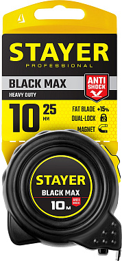 Рулетка 10м х 25мм обрезиненный корпус STAYER BlackMax 3410-10_z02