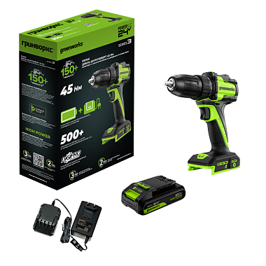 Дрель-шуруповерт аккумуляторная GREENWORKS DD345 1х2Ah 3708307CUA