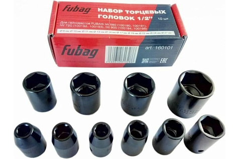 Набор головок торцевых ударных 1/2" 9-27мм 10шт FUBAG 160101