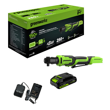 Гайковерт-трещотка аккумуляторный GREENWORKS GD24RW 1х2Ah 3804007CUA