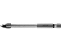 Сверло по стеклу и керамике 10мм 4-х резцовый HEX 1/4" ЗУБР Профи 29845-10_z01