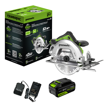 Пила дисковая аккумуляторная GREENWORKS GD24CS 1x4Ah 1500907CUB